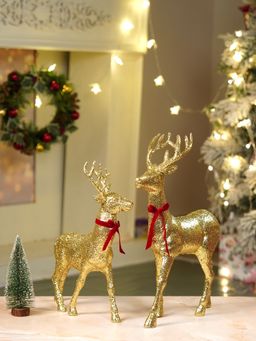 Little Surprise Box - 18 Inches & 15Inches 2Pcs Gold Reindeer Combo Christmas Decor