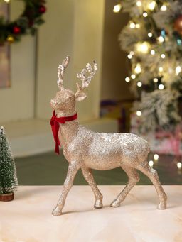 Little Surprise Box - 15 Inches White Sequence Gold Reindeer Christmas Decor