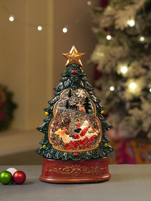 Little Surprise Box Dark Green Tree Decor With Musical Glitter Water Light Christmas Home Decor