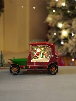 Little Surprise Box - Red & Green Vintage Car With Musical Glitter Water Light Christmas Decor