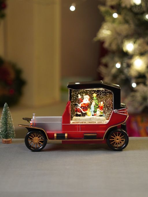 Little Surprise Box Red & Silver Vintage Car With Musical Glitter Water Light Christmas Home Decor