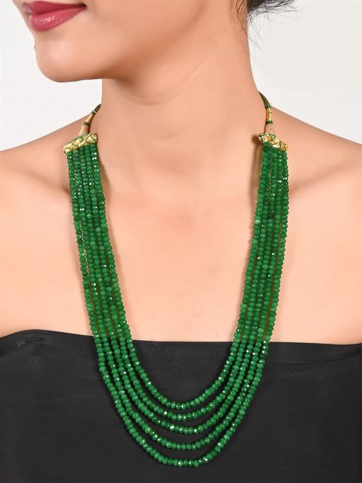 Ratnavali Jewels Five Layer Green Colour Real Onyx Stone Beads Necklace