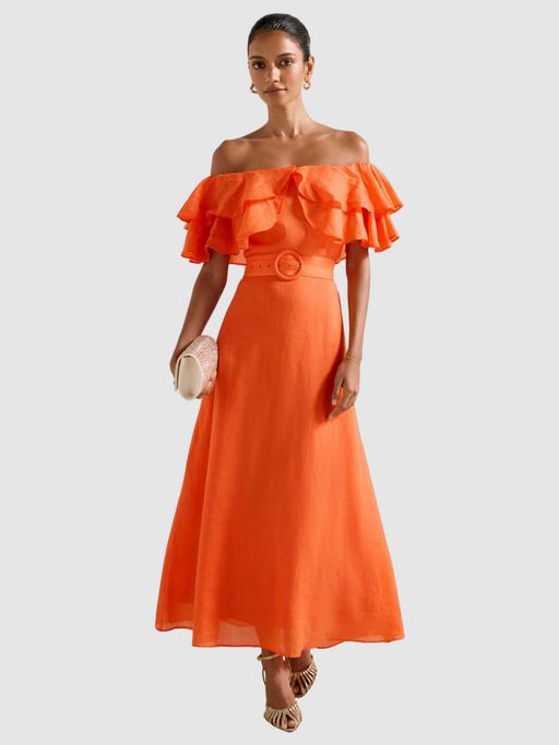 chinese dress ladies Orange Sheer Maxi Dress for Beach & Party main image 0