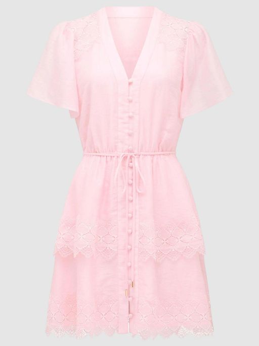 Buy Forever New Pink Emmy Self Design Lace Trim Mini Dress (Set of 2) (4)  Online