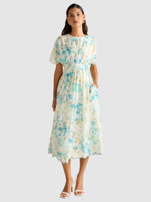 knee length dresses for ladies Forever new – Peyton Trim Detail Midi Dress – Dresses – Floral main image 1