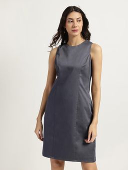 FableStreet - Grey Solid Shift Sleeveless Dress