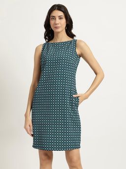 FableStreet - Blue Geometric Print Shift Dress