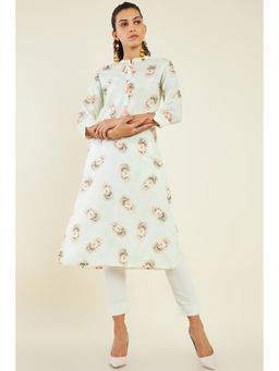 Soch - Women Green Linen Printed Kurta
