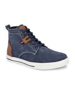 CARLO ROMANO - Men Genuine Casual Mid Top Lace Up Canvas Shoes Navy Blue