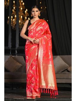 Beatitude - Pink Banarasi Silk Woven Saree with Unstitched Blouse
