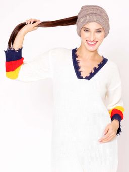 Bharatasya - Winter Woolen Chunky Cable Fine Knit Beanie with Opening Purple