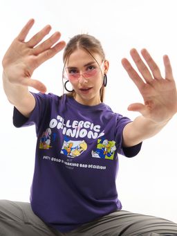 Bewakoof - Heavy Duty 1.0 Disney Women's Blue Allergic To Opinion Graphic Printed Oversized T-shirt