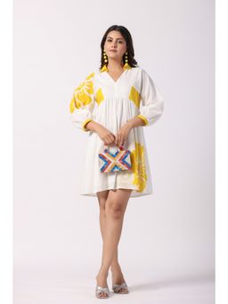 Zolo Label - Stylish Yellow Cotton Cambric Printed Mini Dress