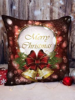 Indigifts - Conjugated Fibre Filler Merry Christmas Printed Cushion Cover Brown, 1 Cushion