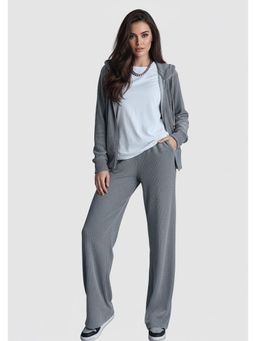 Outzidr - Solid Grey Long Sleeve Knit Jacket with Pant