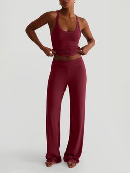 Outzidr - Wine Shoulder Strap Solid Co-Ord Set