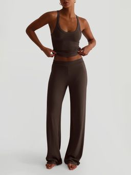 Outzidr - Brown Shoulder Strap Solid Co-Ord Set