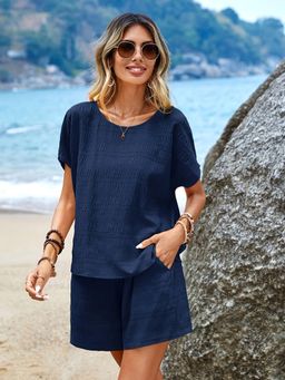 Outzidr - Blue Textured Self Fabric Co-Ord Set