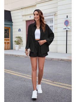 Outzidr - Black Full Sleeves Collared Neck Shirt & Shorts