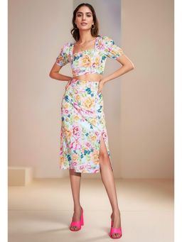 Outzidr - Multi Colour Half Sleeve Printed Top & Skirt