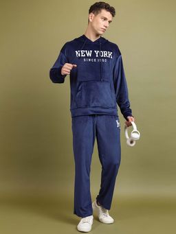 HIGHLANDER - Blue Oversized Printed Hooded Sweatshirt with Track Pant (Set of 2)