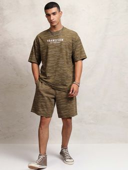 HIGHLANDER - Brown Printed T-Shirt and Shorts (Set of 2)
