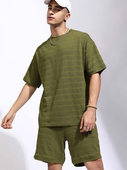HIGHLANDER - Olive Solid T-Shirt with Shorts (Set of 2)