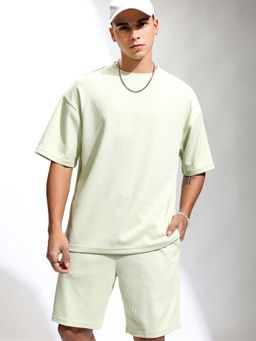 HIGHLANDER - Green Textured Oversized T-Shirt with Shorts (Set of 2)