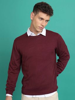 HIGHLANDER - Maroon Acrylic Ribbed Sweater