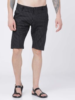 HIGHLANDER - Men's Black Striped Slim Fit Regular Shorts