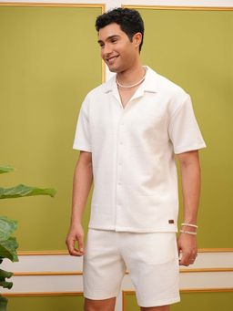LOCOMOTIVE - White Premium Quilted Jacquard Relaxed Shirt with Shorts (Set of 2)