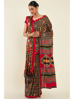 Soch - Women Black Wool Abstract Saree with Unstitched