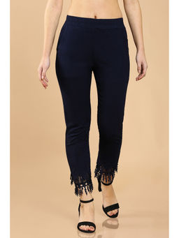 Soch - Navy Blue Viscose Solid Hand Work Pant