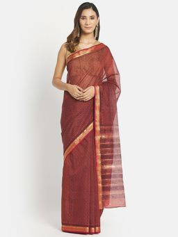 Fabindia - Red Cotton Silk Woven Saree without Blouse