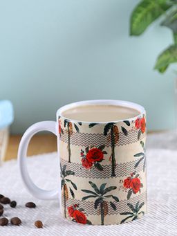 PENTADECO - Beige Rose Floral Ceramic Printed Tea-Coffee Mug By Penta Decoratives