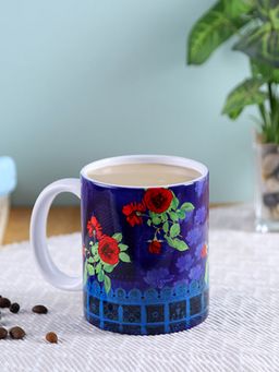 PENTADECO - Navy Blue Floral Ceramic Printed Tea-Coffee Mug By Penta Decoratives