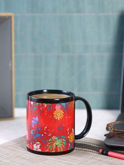 PENTADECO - Coffee Mug Colourful Floral Print with Black Background