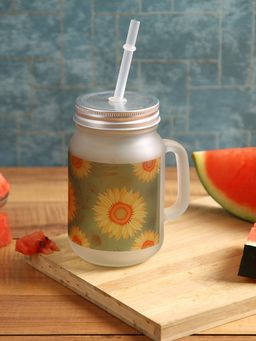 PENTADECO - Mason Dessert Glass Jar with Beautiful Sunflower Printed