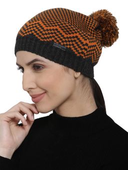 513 - Women Orange Black Beanie