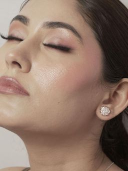 LuxeVogue - Rhodium Plated 925 Sterling Silver Floral Baguette Stud Earrings