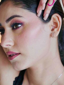 LuxeVogue - 925 Sterling Silver 18K Gold Plated Glamorous Double Bar Stud Earrings