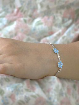 LuxeVogue - Rhodium Plated 925 Sterling Silver Blue Flower Charm Bracelet