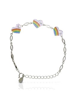 LuxeVogue - Rhodium Plated 925 Sterling Silver Rainbow Heart Charm Bracelet