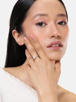 LuxeVogue - Rhodium Plated 925 Sterling Silver Floral Solitaire Ring