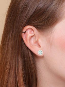 LuxeVogue - Rhodium Plated 925 Sterling Silver Cushion Cut Stud Earrings