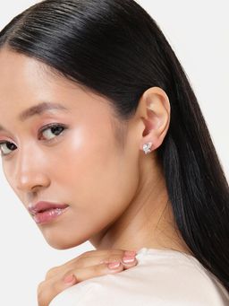 LuxeVogue - Rhodium Plated 925 Sterling Silver Trio Stone Sparkling Stud Earrings