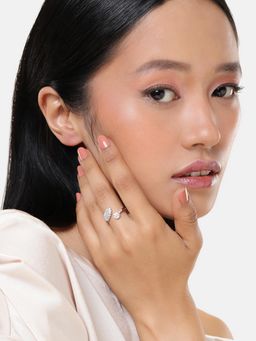 LuxeVogue - Rhodium Plated 925 Sterling Silver Leaf-Inspired Open Baguette Ring