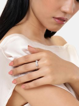 LuxeVogue - Rhodium Plated 925 Sterling Silver Sparkling 5-Stone Diamond Ring