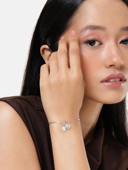 LuxeVogue - Rhodium Plated 925 Sterling Silver Bracelet With Textured Pendants