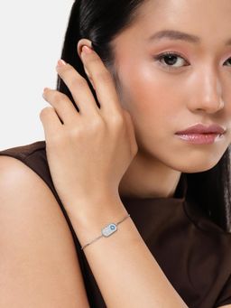 LuxeVogue - Rhodium Plated 925 Sterling Silver Evil Eye Charm Bracelet, Adjustable